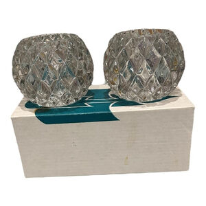 PartyLite Rockport Pair Glass Votive Tealight Candle Holders Clear Small P0577A
